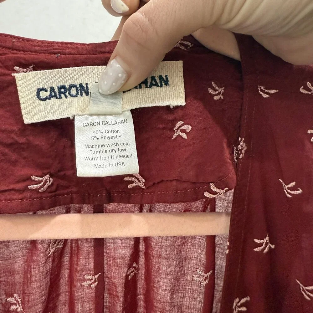 Caron Callahan Dress Womens Small Red Embroidered Wrap Short Sleeve Maxi Boho - Picture 3 of 7